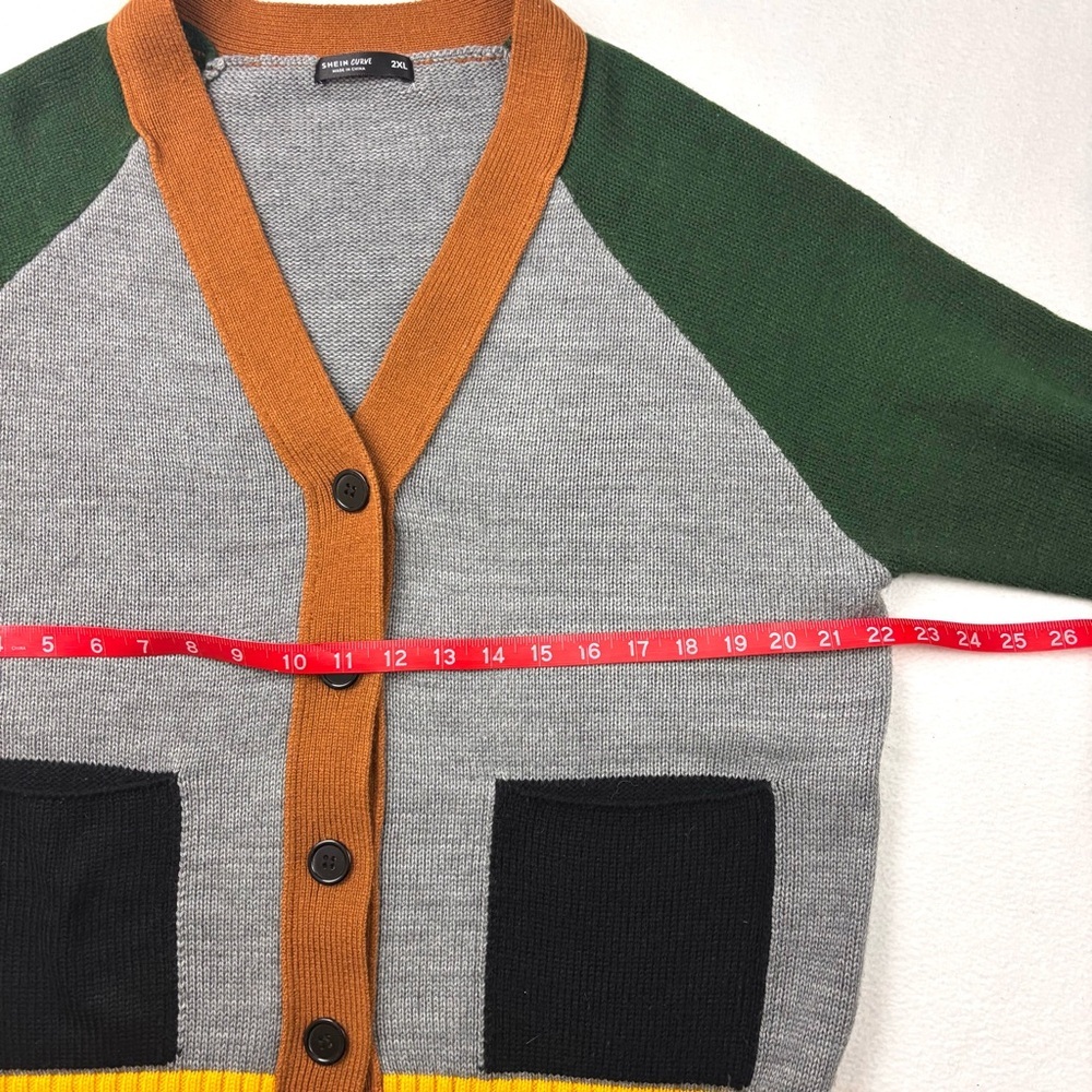Colorblock Green/Gray/Pink “Grandpa” Cottagecore Button Cardigan Sweater (2XL) - Picture 14 of 15